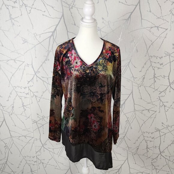 Fresh Fx Floral Print Velvet V-Neck Asymmetrical Tunic - Picture 1 of 6